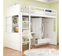 Sapgaks Lit Mezzanine Enfant 90 x 200 cm avec échelle,lit superposé Adulte,lit Mezzanine avec Bureau lit Enfant avec Rangement et tiroirs,Mezzanine escalier lit superposé 2 Places (Blanc)