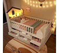 Sapgaks Lit mi Hauteur 90x200cm Bandeau Lumineux LED,4 tiroirs,échelle d'entrepôt,lit cabane Enfants 90x 200,Cadre de lit Enfant avec sommier à Lattes (B-Blanc)