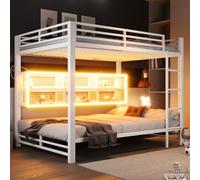 Sapgaks Lit superposé 140x200 avec rangements et éclairage LED,lit Mezzanine 2 Places,lit superposé 2 Places lit Double Enfant,lit Enfant avec Rangement (Blanc-1)