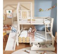 Sapgaks Lit superposé 90x200+140x200 cm,lit cabane Enfant avec tiroir,Toboggan,Cadre de lit Enfant avec sommier à Lattes,Blanc