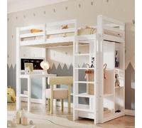 Sapgaks Lit Superposé Enfant 90x200 avec Bureau, Cabane, Mezzanine 2 Places, Armoire, Barrière, Escalier, Sommier à Lattes, Blanc