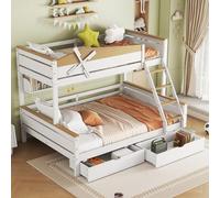 Sapgaks Lit superposé Enfant 90x200 avec Moulin à Vent avec étagères,lit Mezzanine 2 Places 90x200 avec échelle inclinée à Quatre et tiroirs,cabane Enfants avec Grille antichute,Blanc Naturel