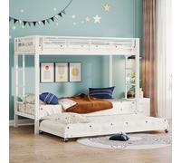 Sapgaks Lit Superposé Enfant 90x200, Cabane Mezzanine 2 Places avec Barrière, Escalier et Structure en Fer, Équipé d'un Lit Gigogne, Blanc