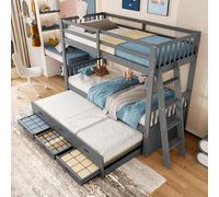 Sapgaks Lit superposé Enfant 90x200cm,lit cabane Enfants,lit Mezzanine 2 Places tiroirs,lit Enfant avec Barriere,lit Mezzanine escalier,lit cabane avec échelle et lit gigogne et 3 tiroirs,Gris