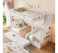 Sapgaks Lit superposé Enfant avec lit gigogne et échelle de Rangement,Lit cabane Enfants 90x200,Cadre de lit Enfant 90x200 avec Garde-Corps Haut et sommier à Lattes (B-Blanc 90)