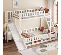 Sapgaks Lit superposé pour enfants 90/140x200cm avec toboggan, lit pour enfant avec étagères et guides de sécurité, Cadre de lit enfant 90/140x200 avec sommier à lattes (F-blanc)