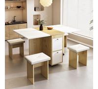 Sapgaks Table à Manger Extensible 120 x 80 cm Avec 4 Chaises Pliable - Chaises en Bois Véritable - Chêne Blanc