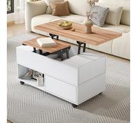 Sapgaks Table Basse 100 * 50 * 52cm à 4 roulettes,Table de Salon multifonctionnelle avec 4 tiroirs,Table Basse relevable,Table de canapé réglable en Hauteur,Table d'appoint et Table à Manger