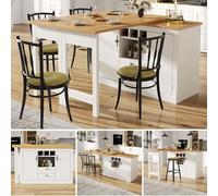 Sapgaks Table de Bar Extensible avec Rangement et Rotation à 360°, Table à Manger Longueur Réglable de 120 à 180 cm, Desserte Îlot de Cuisine Buffet pour Salon Salle à Manger Bureau à Domicile, Blanc