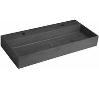 Sapho Quadrado - Double vasque pour plan de travail 960x440 mm, sans trop-plein, avec trous pour robinetterie, granit noir AR473