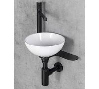 Sapho Tetris - Set vasque et console, diamètre 26 cm, sans trop-plein, ClickClack, blanc/noir mat TZ424-01