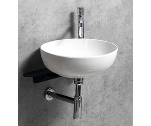 Sapho Tetris - Set vasque et console, diamètre 41 cm, sans trop-plein, ClickClack, blanc/noir mat TZ420-01