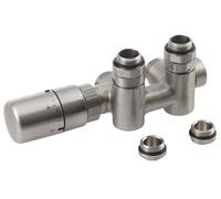 Sapho Twin Combi - Jeu de raccordement thermostatique, raccordement central 50 mm, version gauche, inox brossé CP5512S