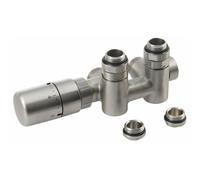 Sapho Twin Combi - Kit de raccordement des vannes thermostatiques, raccordement central, gauche, espacement 50 mm, acier inoxydable brossé CP5512S