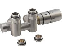 Sapho Twin Combi - Kit de raccordement pour robinet thermostatique, raccordement central, droit, acier inoxydable brossé CP5510S