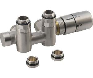 Sapho Twin Combi - Kit de raccordement pour robinet thermostatique, raccordement central, droit, acier inoxydable brossé CP5510S