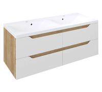 Sapho Wave - Meuble évier double 120x50x48 cm, 4x tiroirs, blanc/chêne Alabama WA120-3022
