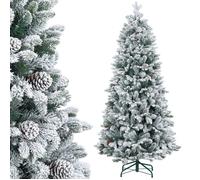 Sapin de Noël artificiel H.180 cm 1489 branches enneigées 33 pommes de pin métal PVC PE vert blanc G