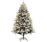 Sapin de Noël artificiel LED enneigé H. 180 cm - 200 LEDs blanc chaud, 793 branches - vert blanc