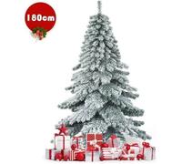 Sapin de Noël Artificiel 180cm à Flocons de Neige COSTWAY, Charnières, Support Métallique Pliable, 657 Branches, Décoration de Fête