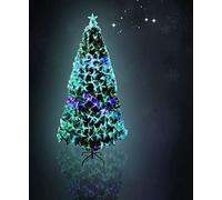 Sapin de Noël artificiel 180CM fibre de verre avec aiguille de pin éclairage LED pour décoration de Noël à la maison et au bureau (200 LED, aiguille de pin multicolore) CEEDIR