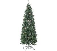 HomCom Sapin de Noël artificiel 180 cm – 618 branches enneigées, socle pliable acier, vert