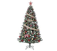 Sapin de Noël Artificiel avec Effet Neige et éclairage LED - 180 cm - avec lumières Blanches Chaudes - Pommes de pin réalistes - Facile à Monter - pour Salon et décoration Festive