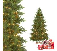 Sapin de Noël artificiel de 180 cm avec support en bois, type E avec | Guirlande lumineuse intégrée à 8 modes, sapin de Nordmann réaliste, matériau PE de qualité supérieure
