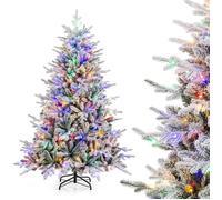CostwaySapin de Noël Artificiel 8 Modes d'Eclairage Lumières LED Multicolores Pointes de Branches en PVC et PE Haute de 186cm