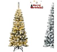 Sapin de Noël Artificiel à Flocons de Neige LED 140CM à Charnières avec 150 Lumières Aiguilles en PVC Support Métallique G
