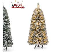 Giantex Sapin de Noël Floqué de 150 cm, Arbre de Noël avec Aiguilles de Pin Vert
