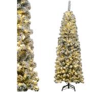 Sapin de Noël Artificiel de 180 cm avec Charnières Flocons de Neige LED 250 Lumières Aiguilles en PVC et Support Métallique
