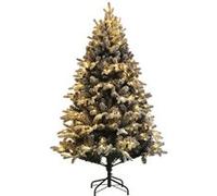 HomCom Sapin de Noël artificiel enneigé H.180 cm – 200 LEDs blanc chaud, 793 branches – vert/blanc