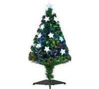 Sapin de Noël artificiel lumineux fibre optique LED multicolore + support pied Ø 45 x 90H cm 90 branches étoile sommet brillante vert G