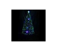 Sapin de Noël artificiel lumineux fibre optique LED multicolore + support pied Ø 60 x 120H cm 130 branches étoile sommet brillante vert
