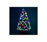 Sapin de Noël artificiel lumineux fibre optique LED multicolore + support pied Ø 66 x 120H cm 130 branches étoile sommet brillante vert