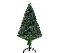 Sapin de noël artificiel - HOMCOM - lumineux 120 cm fibre optique multicolore support étoile - métal - vert