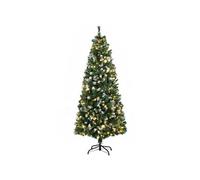 Sapin de Noël artificiel lumineux LED x 250 blanc chaud 30 pommes de pin H. 180 cm 703 branches vert effet neige