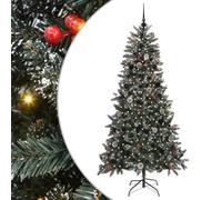 Sapin de Noël Artificiel Vert 210 cm PVC Plastique Acier | Forme cône,bandes LED flexibles,alimentation USB 5 V,intérieur extérieur,housse de rangement