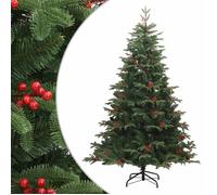 Sapin de Noël artificiel - vidaXL - 210 cm - Pommes de pin - Baies rouges - Charnières