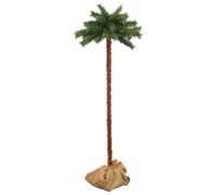 Sapin de Noël avec LED 150 cm - Palmier artificiel avec tronc marron et | Éclairage LED économe en énergie, pied stable, base recouverte de lin, décor tropical, prise USB, instructions de montage