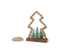 Sapin de Noël décoratif lumineux LED 23x6,5x30 cm en corde de jute 30 lumières blanc chaud 3 petits arbres et sac en toile fonctionne à piles