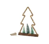Sapin de Noël décoratif lumineux LED 35x6,5x45 cm en corde de jute 45 lumières blanc chaud 3 petits arbres et sac en toile fonctionne à piles