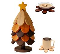 Sapin De Noël Dessous De Plat | 5 Pièces Dessous-de-Plat Pliable en Bois - sous Verre pour Boissons avec Support - pour Plats Chauds Casseroles Poêles Bols Théières Assiettes