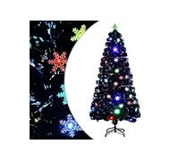 vidaXL Sapin de Noël et Flocons de Neige LED Arbre Artificiel Ornement de Fête Décoration de Vacances Intérieur Noir 150 cm Fibre Optique Noir G