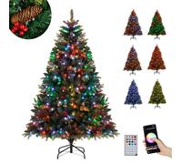 Sapin de Noël Illuminé 180cm COSTWAY-370 Lumières RGB Multicolores-Modes Scintillants-Télécommande,APP-Branches à Charnières