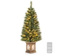 Sapin de Noël LED Artificiel 120cm COSTWAY-Pot Ciment-100 Lumières 3 Modes Dynamiques-Minuterie 4 Luminosité Réglable-Télécommande
