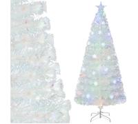Sapin de Noël LED Blanc à Fibre Optique 120cm COSTWAY-Feuilles Irisées Flocon de Neige-18 Lumières Multicolores-Décoration Etoilée