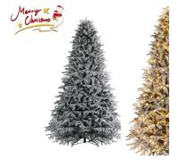 Sapin de Noël LED Floqué 270cm COSTWAY-600 Lumières Blanc Chaud-Articulé-2198 Branches-Socle Métallique Pliable-Paire de Gants