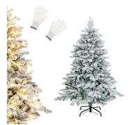 Sapin de Noël Lumineux 135cm COSTWAY-120 Lumières LED Blanc Chaud-757 Branches Floqué en PE et PVC-Support Métallique Pliable